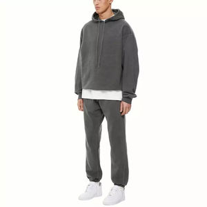 Vente en gros d'usine de survêtements d'hiver pour hommes, sweat à capuche abîmé, pantalon, survêtement avec broderie, ensemble respirant et délavé à l'acide, personnalisé - Product Image 2
