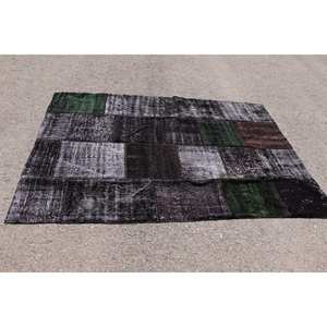 พรมขนาด 5.1x7.5 ฟุต, พรมวินเทจตุรกี, พรมลายเส้นนามธรรมสีดำ - Product Image 3