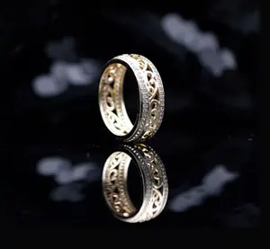 Anillo de Eternidad de Plata de Ley 925, Estilo Vintage, con Moissanita de Corte Brillante, Engaste de Bisel Chapado en Oro para Bodas de Mujer - Product Image 3