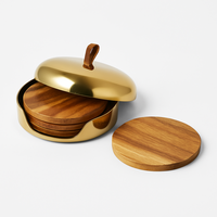 Ensemble de sous-verre en cuir PU de luxe avec couvercle en dôme et support en acier inoxydable pour miroir pour décor de bar de table de bureau coffret cadeau résistant à la chaleur