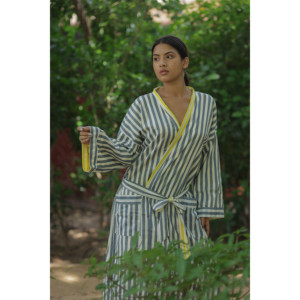 Women's Reversible Striped Cotton Kimono <b>Robe</b> Lightweight Boho Loungewear Pockets One Size Swimsuit Cover Ups for Spa <b>Beach</b> - Product Image 6