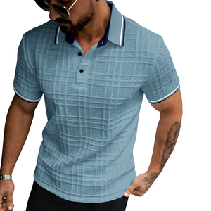 Camiseta de Punto con Relieve para Hombre, Diseño ODM, Color Sólido, Cuello en Contraste, Manga Corta, Corte Regular, Logotipo Personalizado, Ropa Deportiva Informal - Product Image 1