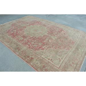 พรมวินเทจสไตล์ตุรกี ขนาด 7.9x11.3 ฟุต พรมขนาดใหญ่พิเศษ พรมลายนามธรรมสีชมพู - Product Image 4