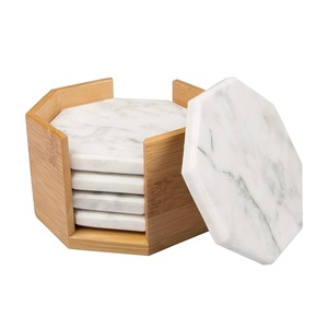 Posavasos de Mármol 100% al por Mayor, Posavasos de Mármol de Alta Calidad con Soporte de Madera, Mejor Precio, para Hogar, Hotel, Té y Café - Product Image 1