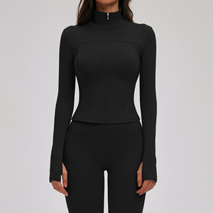 Veste de yoga brossée pour femmes, <span class=keywords><strong>col</strong></span> montant, manches longues, fermeture éclair, coupe ajustée, veste de sport de plein air, course à pied, fitness, nouvelle - Product Image 5