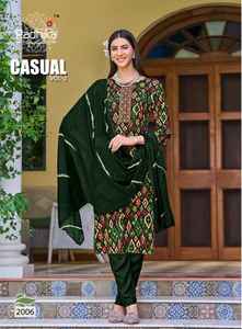 Maruti Fashion Exclusivo Heavy Rayon Foil Print Kurta Pant Set Bordado Trabajo Gasa Dupatta Nueva ropa India pakistaní - Product Image 5