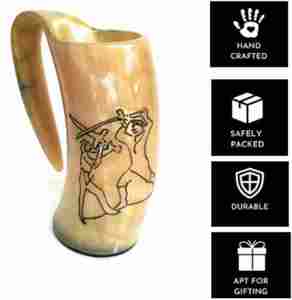 Taza de cuerno para beber pulida con grabado para suministros de juegos vikingos jarra hecha a mano de La India - Product Image 4