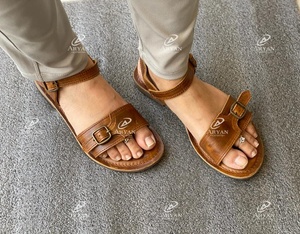 Real Crunch Leather Sandals Stylish Women Flat Flip Flop <b>Slipper</b> Women Leather Flat Unique Sandals - Product Image 1