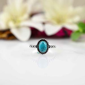Bague en argent sterling 925 de style Boho avec pierres précieuses turquoise, cadeau de mariage fait à la main en plaqué rhodium pour femmes pour les fêtes - Product Image 4