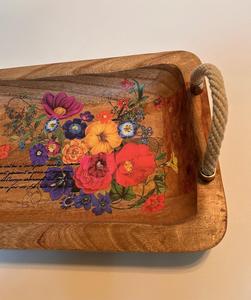 Elegant <b>wooden</b> enameled <b>Serving</b> Trays Set Stylish Patterned <b>Platters</b> Durable Wood Home Decor - Product Image 5