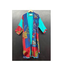 Bata de Baño Tipo Kimono de Seda Crepé Estilo Bohemio para Mujer |   Cintura elástica con cuello en V floral |   Ropa de Lujo Vintage para Verano, Otoño y Primavera |   Corto - Product Image 1