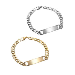 Hombres regalos no deslustre Logotipo de acero inoxidable grabado barra personalizada pulsera de cadena cubana - Product Image 1