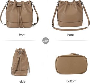 Sac seau imperméable en cuir marron de luxe Style vintage sac à main à bandoulière femmes Durable mode fourre-tout fermeture à glissière pour le bureau - Product Image 4