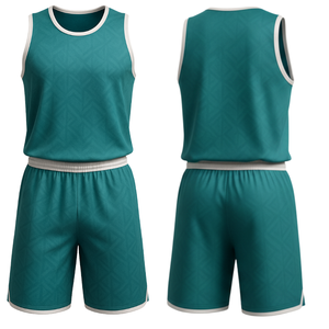 Nuevo Diseño de Uniforme de Baloncesto con Estampado Verde Azulado - Jersey y Pantalones Cortos de Malla de Secado Rápido con Ribete Blanco - Product Image 2