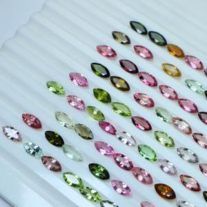 Piedra preciosa suelta de corte Marquesa de turmalina multicolor Natural de 5x10mm pulida con juego de colores para la fabricación de joyas al por mayor - Product Image 4
