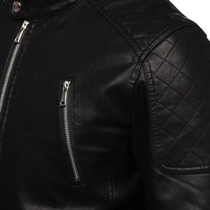 Chaqueta de motorista de cuero PU cortavientos para motocicleta ajustada a la moda para hombre con patrón de letras recubiertas con cuello levantado - Product Image 2