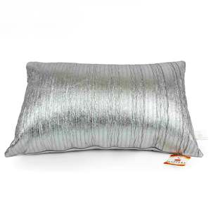 Fluffery Silver Faux Leather <b>Throw</b> <b>Pillow</b> 12 X 20 Cm Rectangle Washable Removable With Zipper Cover And Insert - Product Image 1