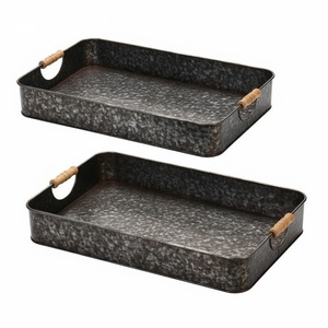 Plateau de service ovale en métal galvanisé avec poignée, finition argent antique, pour table à manger, plateau de service pour aliments et collations - Product Image 4