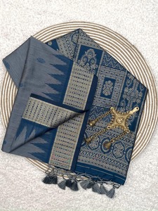 ผ้าส่าหรีทอผ้าใยไหมทัสซูร์แบบกึ่งบริสุทธิ์พร้อมขอบทอสัดัดแฟชั่นสไตล์ใหม่ - Product Image 5