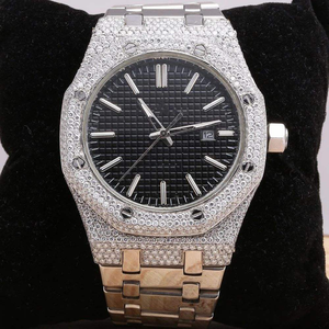 Reloj de Lujo con Movimiento Mecánico ETA, Correa de Cuero, Acero Inoxidable, Completamente Engastado con Diamantes Moissanite, para Hombre y Mujer - Product Image 3