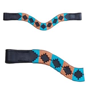 Bande de sourcils de Polo argentin en cuir, bande de sourcils de vague de cheval avec turquoise or rose, fil de cire cousu à la main, conception personnalisée - Product Image 1