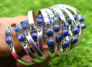 Women's Fashion Bracelet with Lapis Lazuli Gemstone Chunky Natural Assorted Crystal <b>Bangles</b> <b>Copper</b> Brass Jewelry - Product Image 4