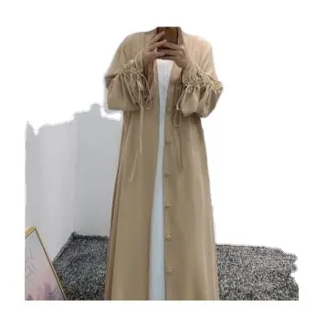 Abaya Kimono à manches froncées, boutons décoratifs, vêtements islamiques, robe Hijab, tenue modeste, Cardigan, manteau, dubaï, turquie, nouvelle collection