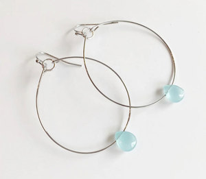 Boucle d'oreille en argent sterling 925 faite à la main Quartz bleu ciel pierre précieuse 9X12mm forme de larme fil enroulé ensemble cadeau d'anniversaire - Product Image 1