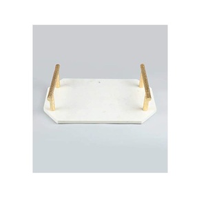 ถาดเสิร์ฟชีสหินอ่อนหินธรรมชาติถาดเสิร์ฟเครื่องประดับถาดหินอ่อนพร้อมที่จับรูปใบไม้สีทอง - Product Image 3