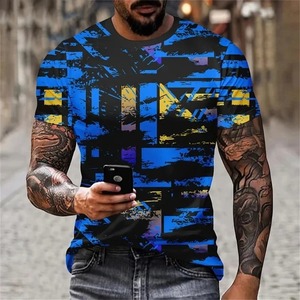 100% tricoté coton imprimé motif nouvelle tendance décontracté polyvalent personnalité hommes 3D imprimé T-shirt mode motif abstrait - Product Image 6