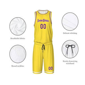Ensembles de basket-ball pour hommes de qualité supérieure Logo personnalisé Uniformes respirants à séchage rapide Vêtements de basket-ball confortables en polyester 100% - Product Image 5