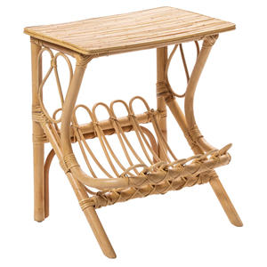 โต๊ะข้างหวายทำด้วยมือพร้อมชั้นวางนิตยสาร | โต๊ะวางปลายไม้ไผ่สไตล์มินิมอล | เฟอร์นิเจอร์เน้นสไตล์โบโฮ - Product Image 1