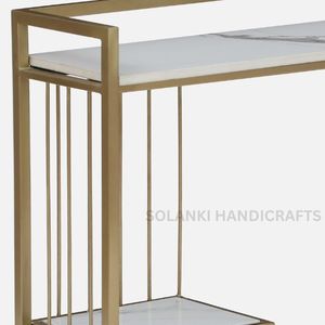 Table console contemporaine en métal finition or avec dessus en porcelaine pour salon villa hôtel cuisine salle à manger meubles à usage domestique - Product Image 2