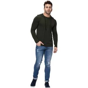 Gym T-shirt à capuche élégant en coton à manches longues pour hommes T-shirt à capuche à col rond personnalisé - Product Image 4