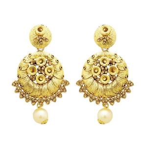 Jheel Boucles d'oreilles pendantes en pierre et perle autrichiennes plaquées or modèle 2900252A - Product Image 1