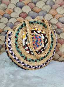 Conception classique en fibre de jute naturelle écologique avec un sac fourre-tout rond décontracté avec poignée, bonne capacité pour les petits essentiels - Product Image 3