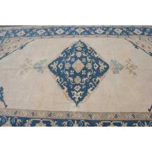 Alfombra Turca Vintage, Alfombra Grande de 6.9x10 pies, Alfombra Azul y Blanca con Diseño Ombré - Product Image 4
