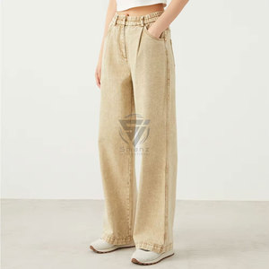 Jean droit taille haute en denim délavé bleu pour femme, coupe ample respirante style vintage, idéal toutes saisons - Product Image 3