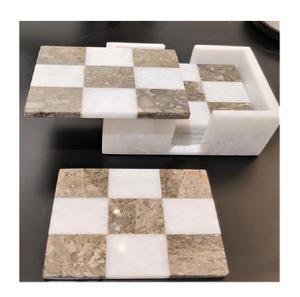 Elegant Round <b>Black</b> Stone Drink <b>Coasters</b> Set 4 Pc with <b>coaster</b> Box Set for Modern Home Decor Natural Marble Tableware Protection - Product Image 4