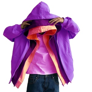 Sudadera con Capucha Personalizada para Hombre, Gruesa, Multicapa, con Cierre Morado, 100% Algodón, Felpa, Diseño Urbano de Invierno, Talla Grande, Lisa - Product Image 2