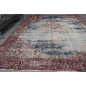 พรมตุรกีขนาดใหญ่พิเศษ 8.6x11.9 ฟุต สีน้ำเงินแดง ลายสัตว์ พรมขนสัตว์ - Product Image 3