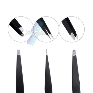 Nghiêng tip Tweezer chính xác lông mày tóc Remover Công cụ + Pouch nhíp lông mày chất lượng tốt nhất 3pcs thép không gỉ - Product Image 2