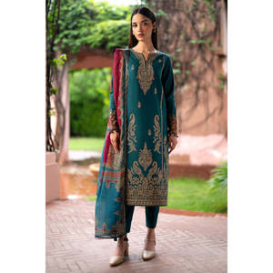 Ensemble 3 pièces JAZMIN printemps/été : chemise en mousseline brodée, dupatta imprimé Monarch et pantalon - BIC-3581 - Product Image 1