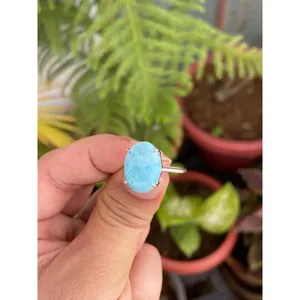 Natural Larimar Moissanite <b>Ring</b> <b>925</b> Sterling <b>Silver</b> Handmade Gemstone <b>Ring</b> Wholesale Jewelry Supplier - Product Image 2