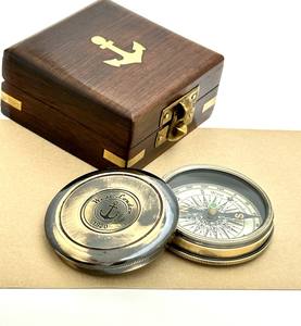 Brújula de Botón de Presión de Cobre Estilo Antiguo Vintage, Circular y Rectangular, Metálica, Hecha a Mano, Ecológica, Ligera, Plegable, con Incrustaciones - Product Image 3