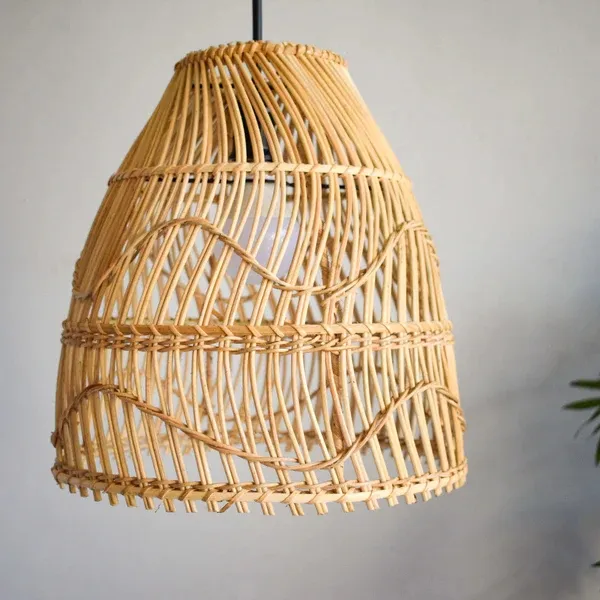 Atacado abajur vime rattan tecido pendurado interior ao ar livre teto noite rattan decoração bambu lustre pingente luzes