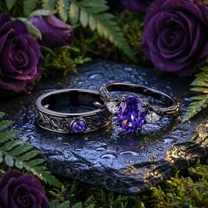 Ensemble de bagues pour couple Jeulia, style gothique romantique, noir, inspiré de la nature, bijoux tendance - Product Image 4