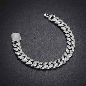 Ice VS1 Moissanite Cut Diamond Charm Cuban Link Rhodium Plated White Gold Hip Hop Wedding Unisex 925 Sterling Silver <b>Bracelet</b> - Product Image 2