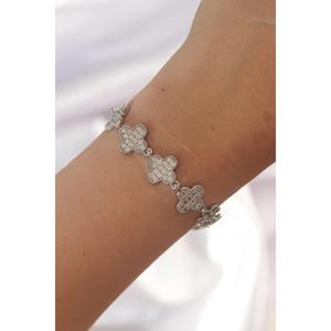 สร้อยข้อมือทองเหลืองสีเงินเพทายหินโคลเวอร์ลายดอกไม้ประดิษฐ์ - Product Image 1