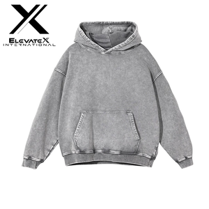 เสื้อฮู้ดผ้าฝ้ายพิมพ์ลาย Dtg สำหรับผู้ชายผ้าฟลีซซักลายกรดสไตล์วินเทจ - Product Image 2